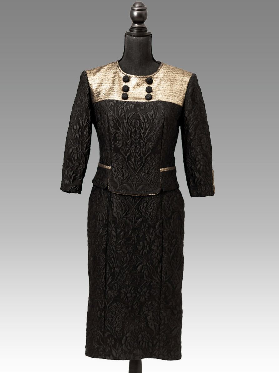 Haute Couture Glamorous French Black and Gold Brocade Evening Dress
