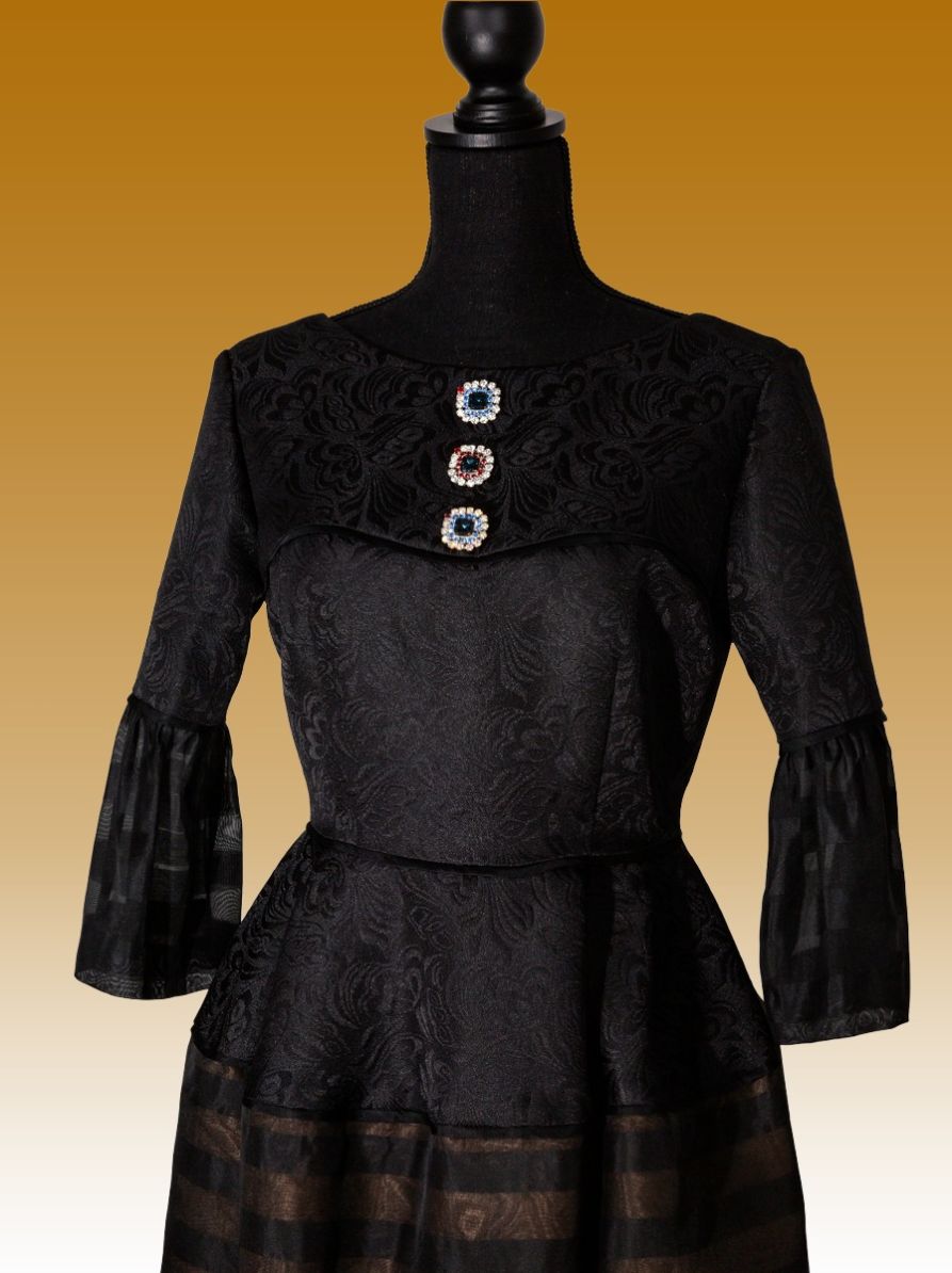 Evening Dress In Cotton Black Brocade 6