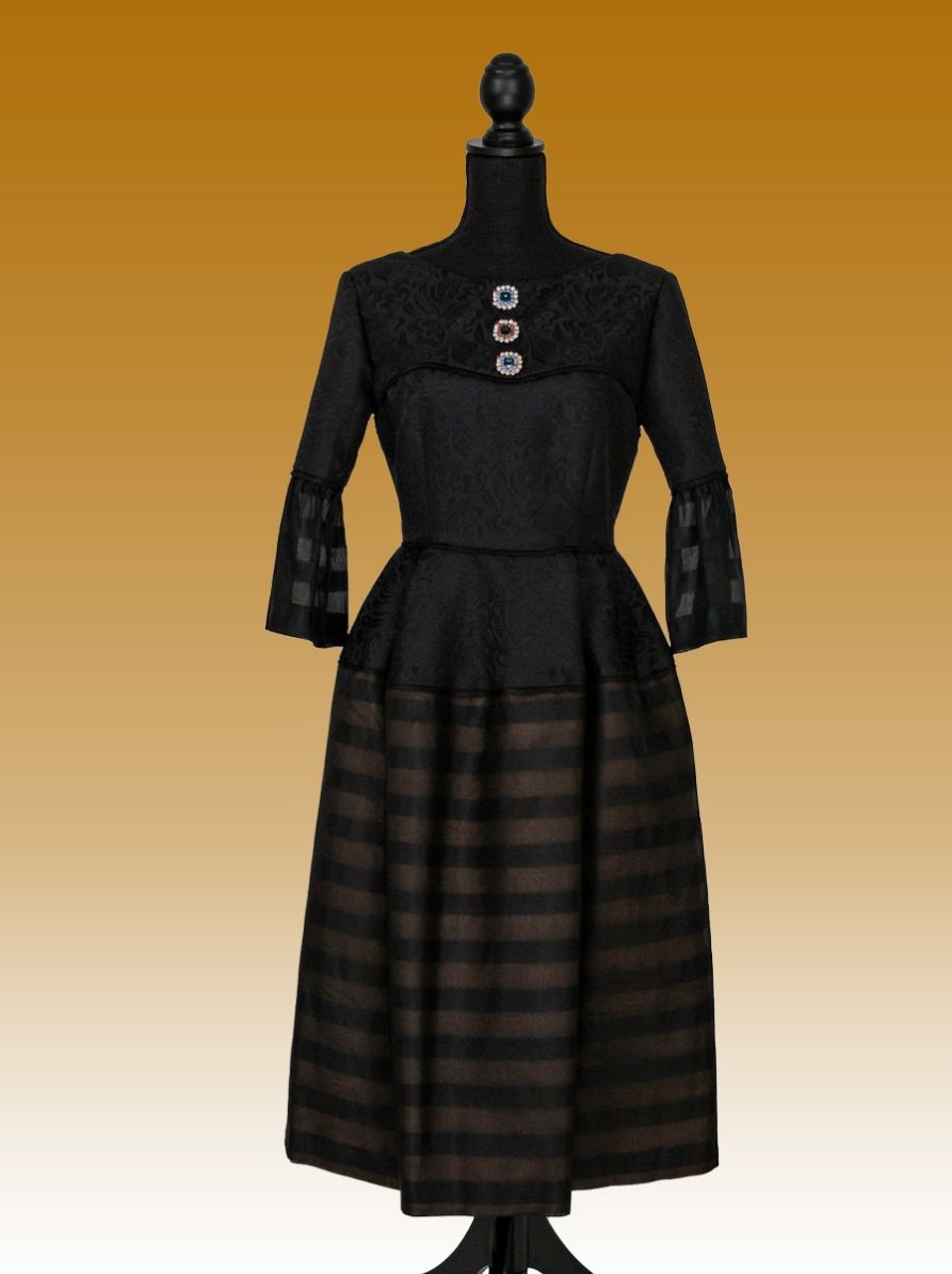 Evening Dress In Cotton Black Brocade 8