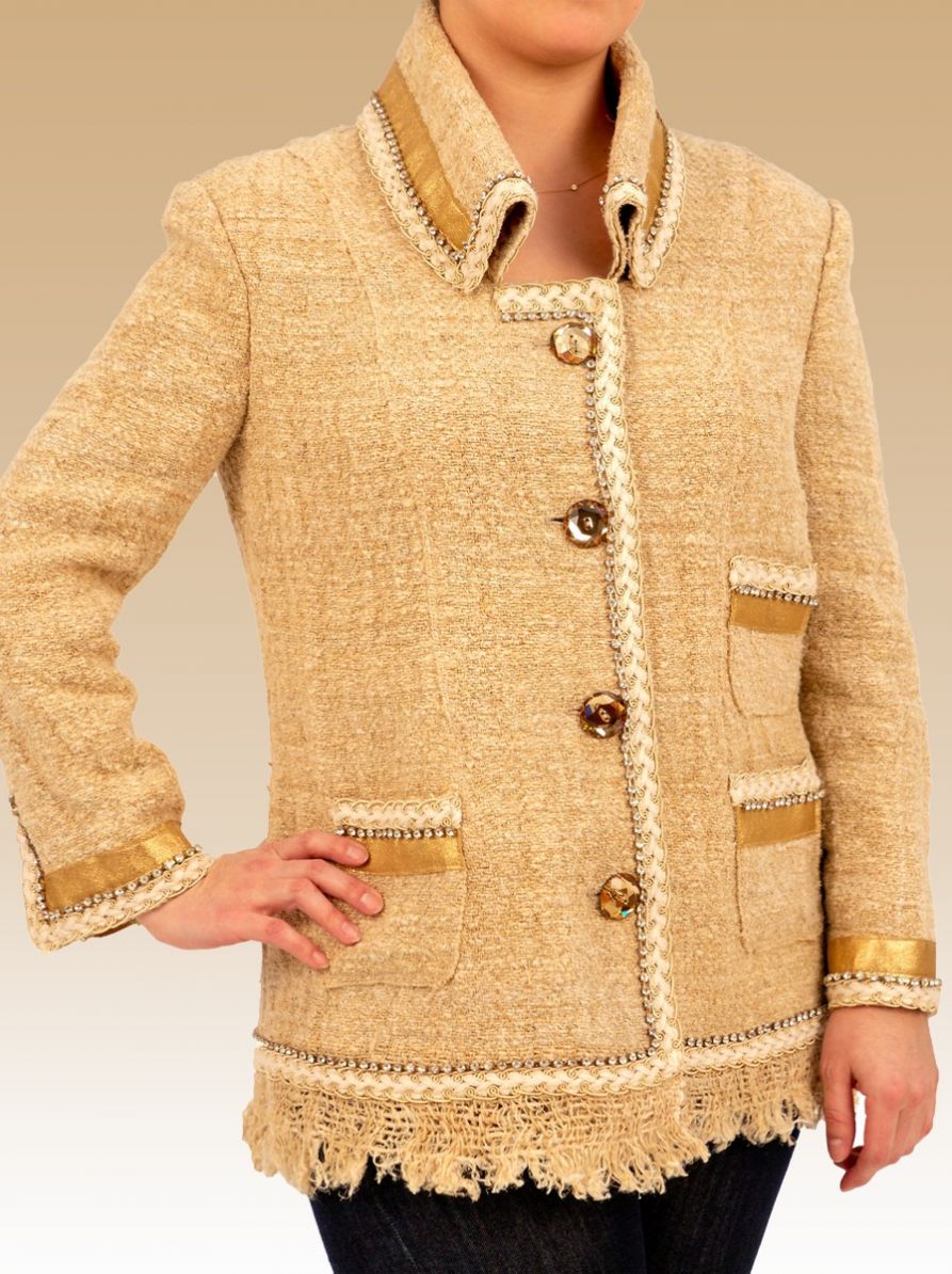  Luxurious Jacket- 1879 Linen, French Lamb Skin, SVAROVSKI Buttons,SIZE 8 1