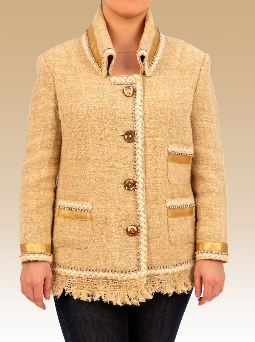  Luxurious Jacket- 1879 Linen, French Lamb Skin, SVAROVSKI Buttons,SIZE 8 2