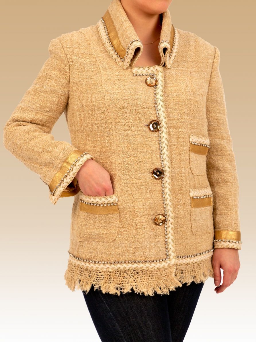  Luxurious Jacket- 1879 Linen, French Lamb Skin, SVAROVSKI Buttons,SIZE 8 3