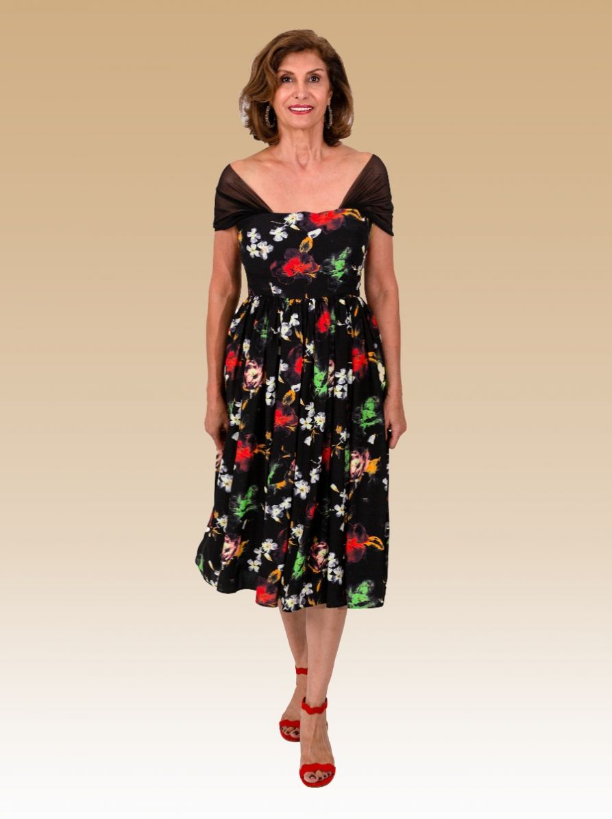 Lily, Sunny Day Dress In French Silk Georgette Floral With Sheer Sleeves, Size 6- 1