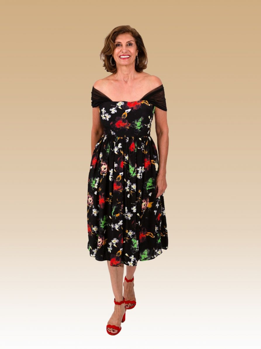Lily, Sunny Day Dress In French Silk Georgette Floral With Sheer Sleeves, Size 6- 3
