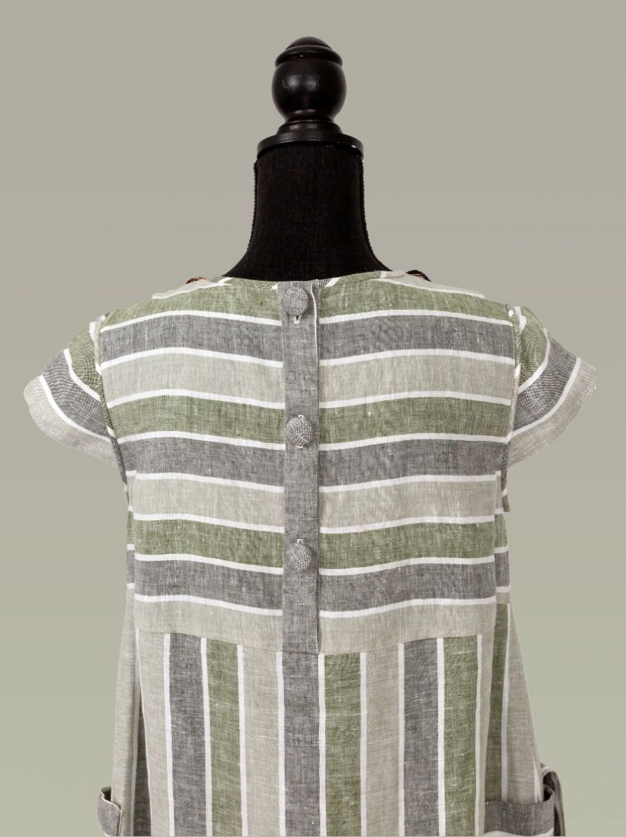 Dora Dress Of Heavy Stripped French Linen, In A Safari Style 4