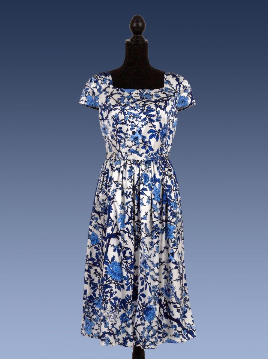 Ana, My Floral Blue Dream Stretch Silk Satin Fabric Brocade 2 