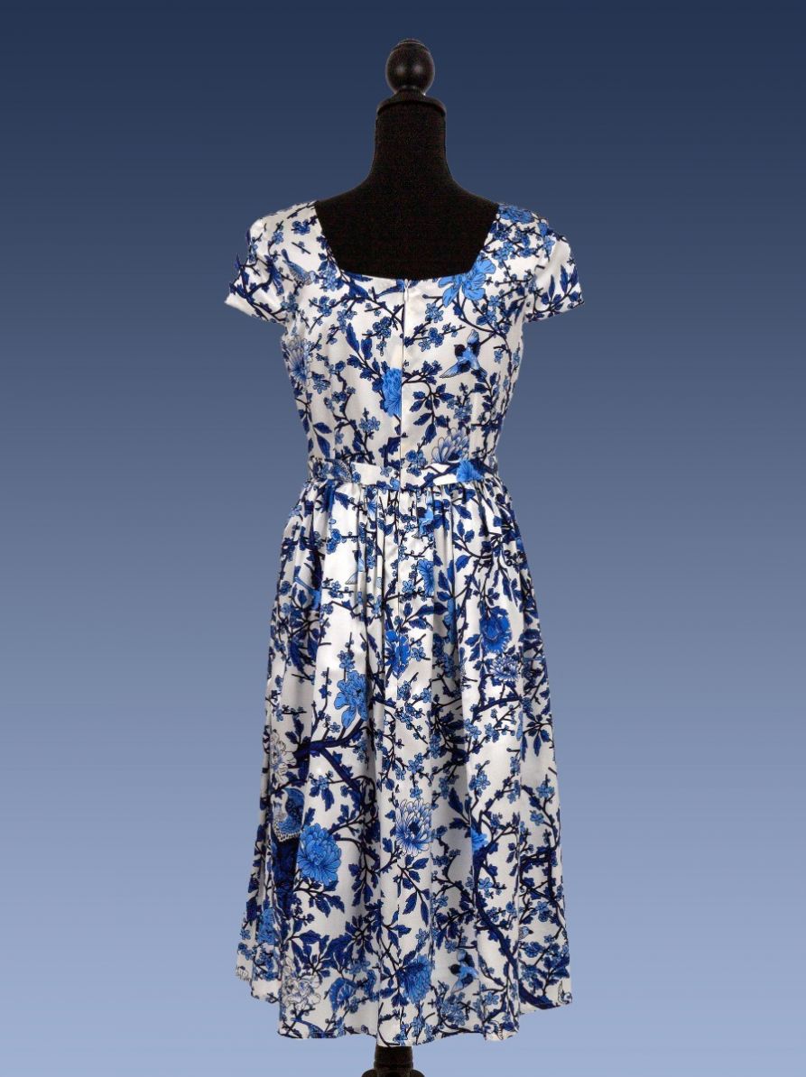 Ana, My Floral Blue Dream Stretch Silk Satin Fabric Brocade 3