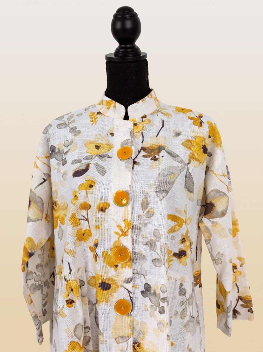 Lea, first love  French Yellow Floral Patterned Linen 2