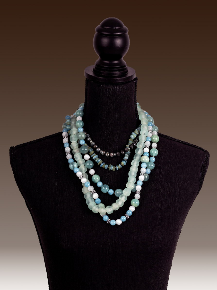 Peridot Chips Necklace, Brazilian Aquamarine, Pearl Moonstone, large Gemstone Beads, Agate and Brass.