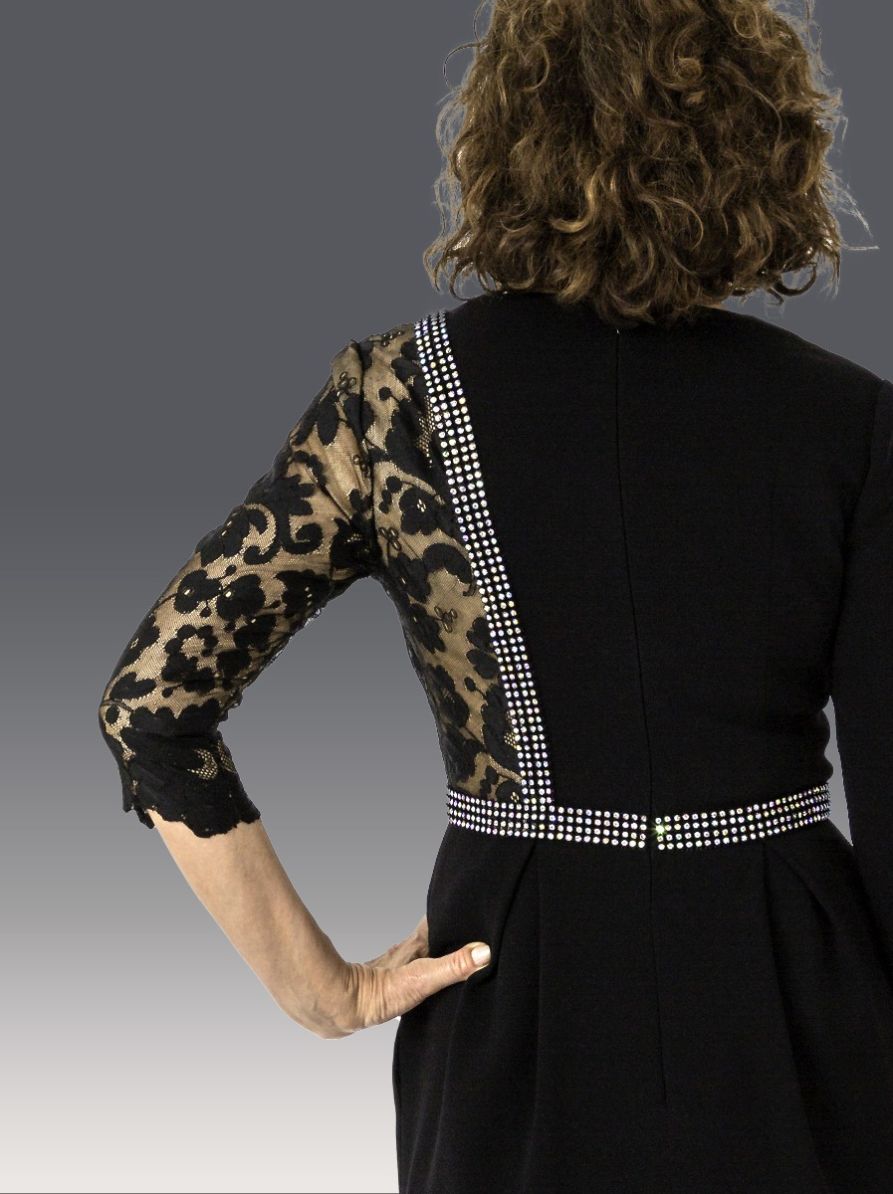 Black Dress French Lace crepe de chine Fabric 4